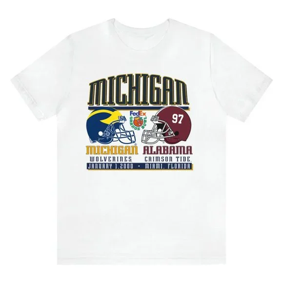 00’s football Michigan vs Alabama Fedex Tee, Orange Bowl Shirt Vintage  Style PM